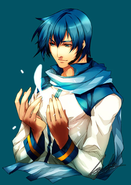 1boy, blue_eyes, blue_hair, coat, hands, hiryuu, kaito, male