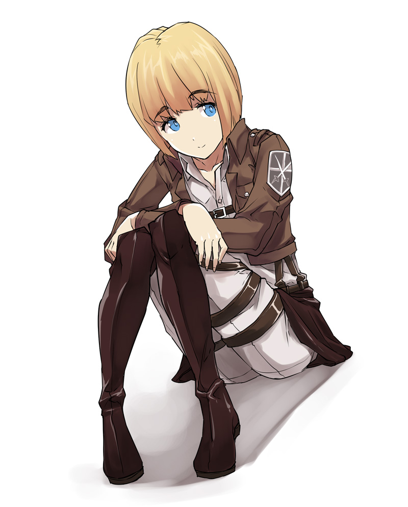 1boy, armin_arlert, blonde_hair, boots, crossed_arms, erect_sawaru, jacket, shingeki_no_kyojin