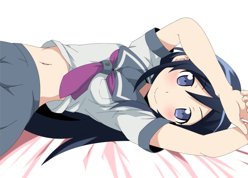 1girl, aragaki_ayase, black_hair, diabolic-mario, long_hair, on_side, ore_no_imouto_ga_konna_ni_kawaii_wake_ga_nai, school_uniform, serafuku, violet_eyes