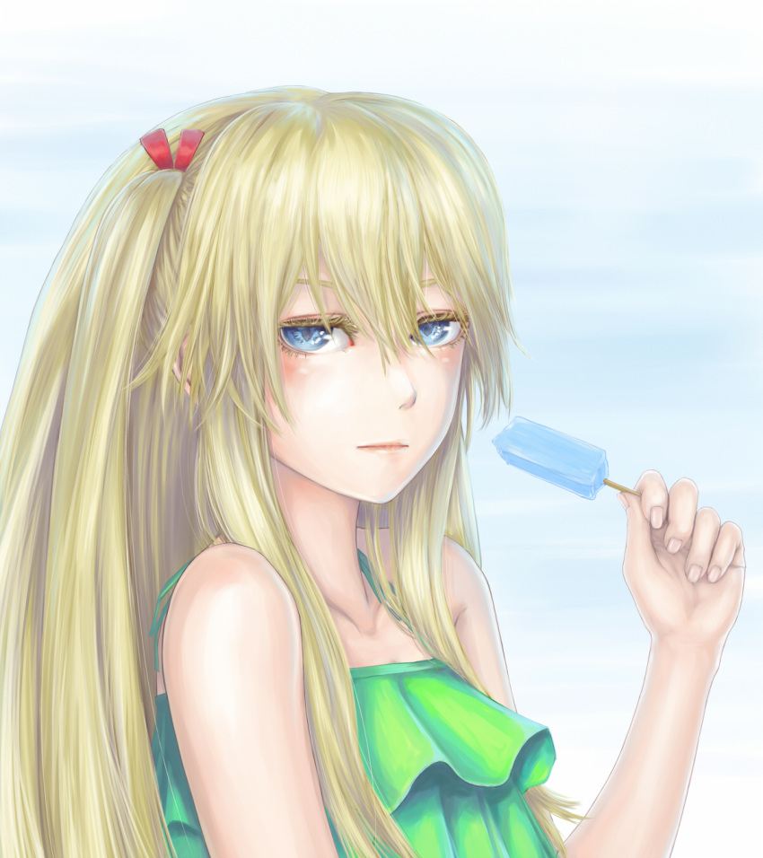 1girl, blonde_hair, blue_eyes, dress, genshiken, highres, long_hair, looking_at_viewer