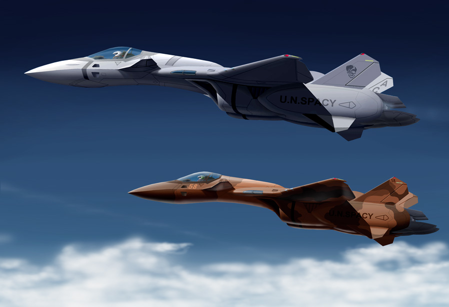 airplane, camouflage, canards, clouds, cockpit, helmet, jet, macross