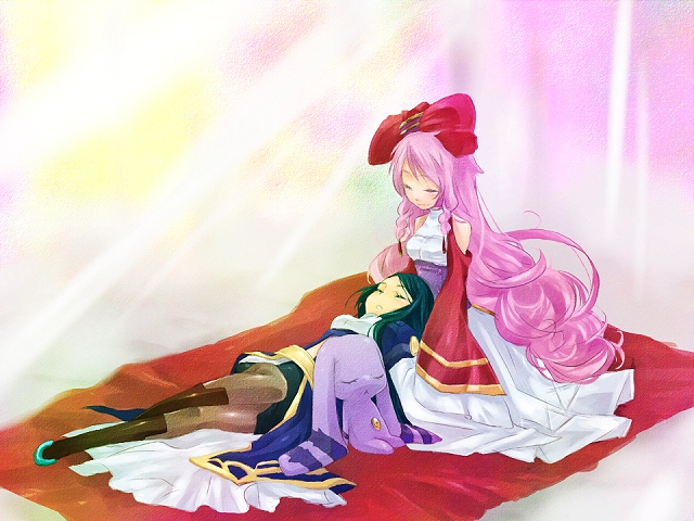 ar_tonelico, ar_tonelico_ii, blue_hair, bow, braid, bunny, closed_eyes, commentary