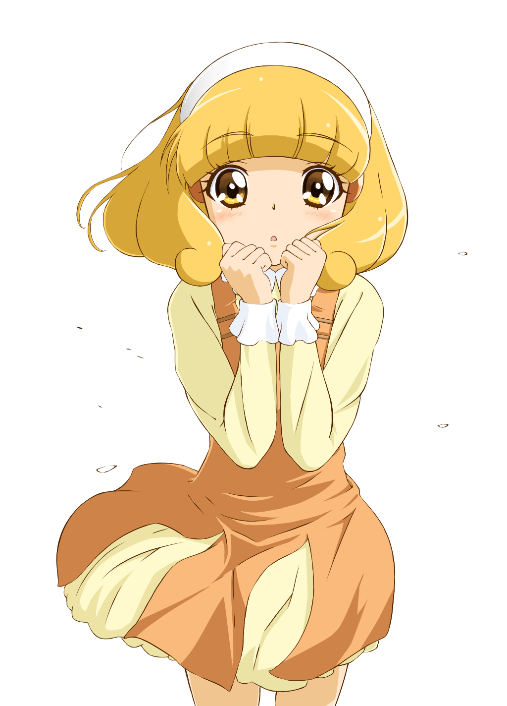 1girl, blonde_hair, blush, casual, dress, hairband, kise_yayoi, koito