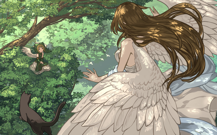 angel_wings, black_cat_(elona), dress, ehekatl_of_luck, elona, god, goddess, kumiromi_of_harvest