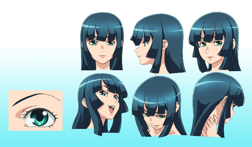 1boy, androgynous, blue_hair, bust, character_sheet, eyes, face, green_eyes