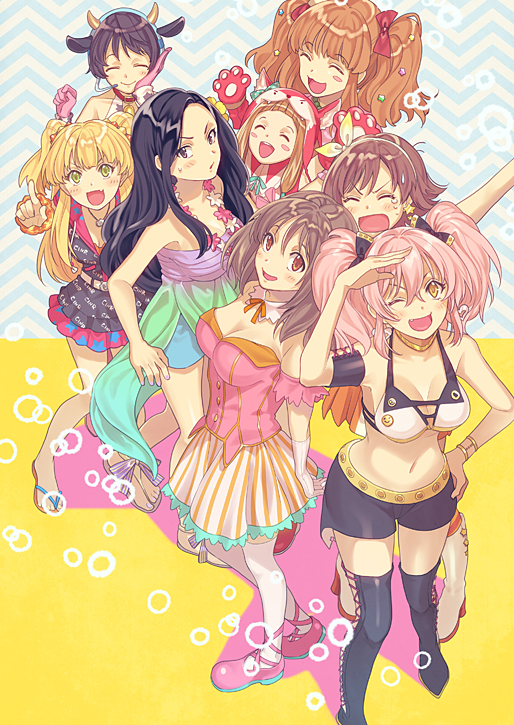 6+girls, :3, :d, ;d, \o/, ^_^, animal_costume, animal_ears