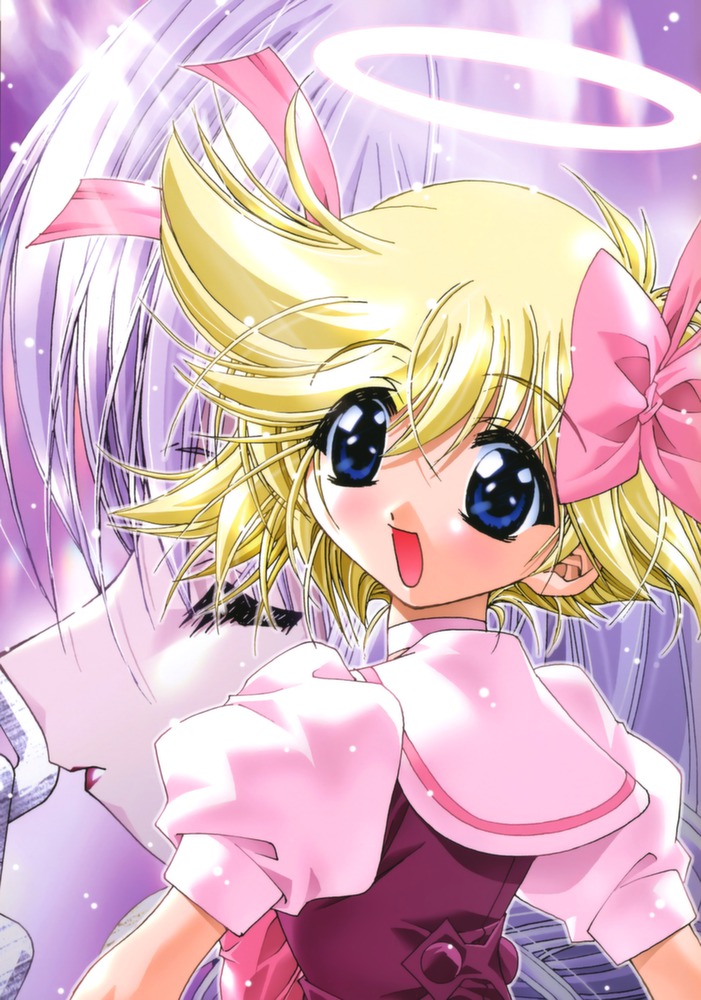 2girls, bad_anatomy, blonde_hair, blue_eyes, blush, bow, chain, choker