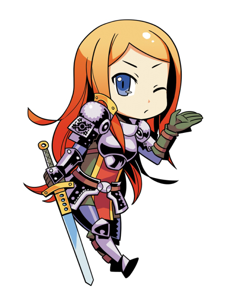 1girl, armor, blonde_hair, blue_eyes, breastplate, chibi, gauntlets, gloves