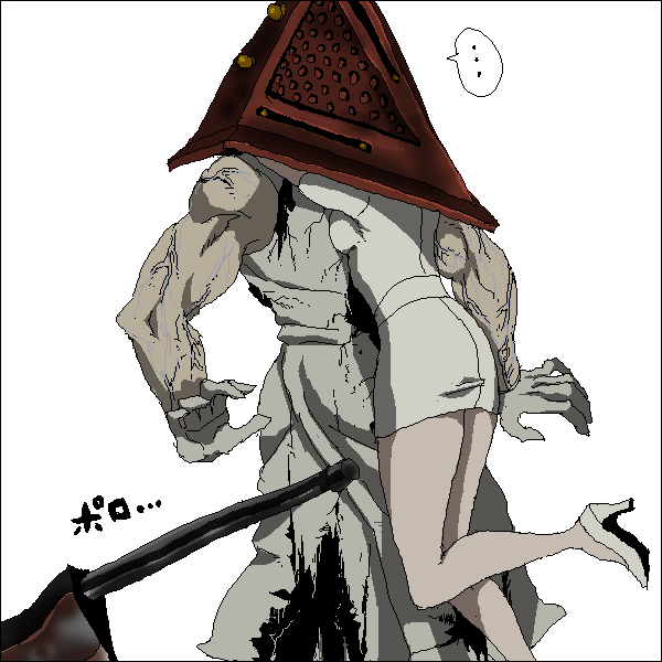 breasts, bubble_head_nurse, kiss, knife, muscle, nurse, oekaki, pyramid_head