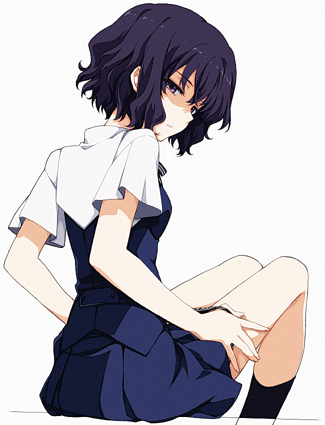 1girl, black_hair, nunotaba_shinobu, saipaco, school_uniform, short_hair, sitting, to_aru_kagaku_no_railgun