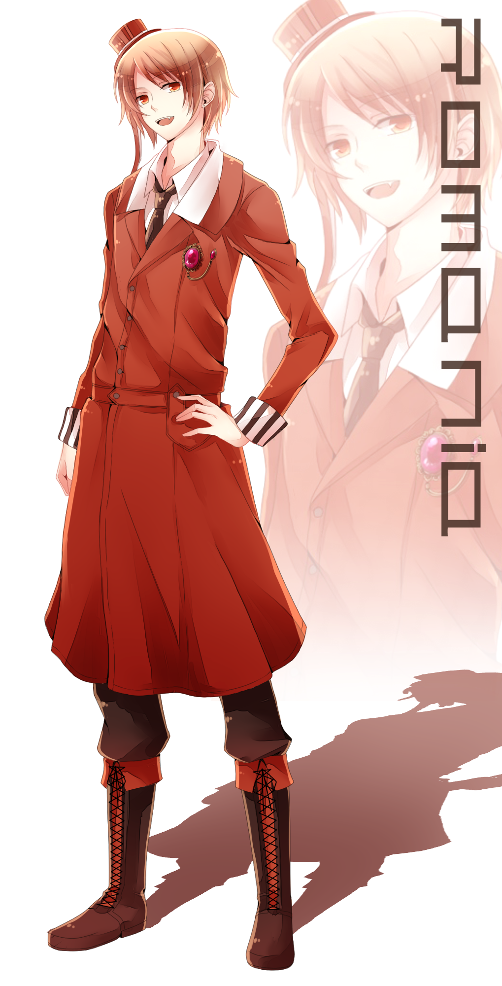 1boy, axis_powers_hetalia, blonde_hair, character_name, fang, grazie_(avvenire-aria), hat, highres