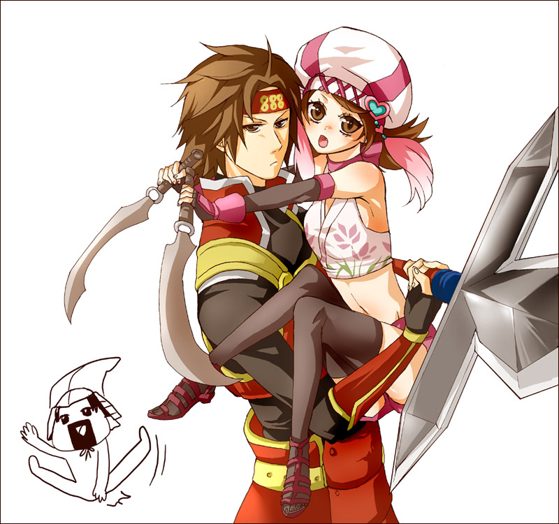 armor, bandana, brown_eyes, brown_hair, dagger, hat, kunoichi_(sengoku_musou), mekonu_(mknn)