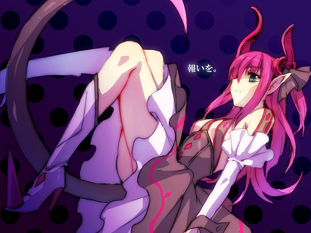1girl, blue_eyes, claws, detached_sleeves, dress, fate/extra_ccc, fate_(series), horns