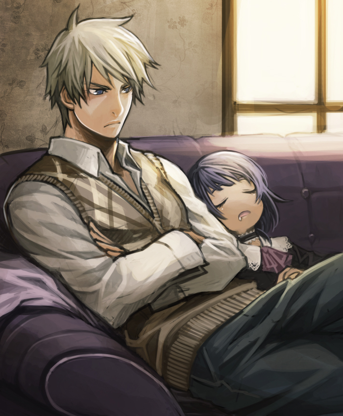 blue_eyes, male, open_mouth, original, saliva, sleeping, vest, yuzukarin