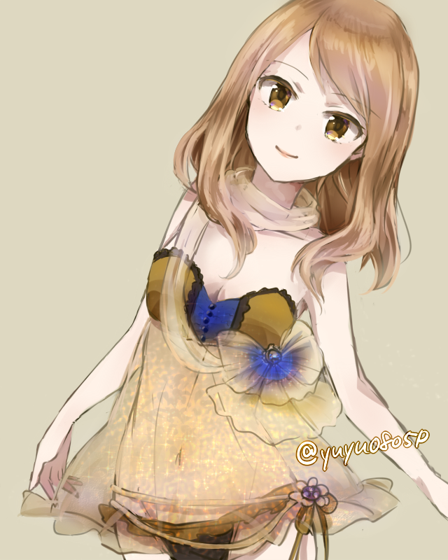 1girl, artist_name, blonde_hair, breasts, cleavage, collarbone, houjou_karen, idolmaster