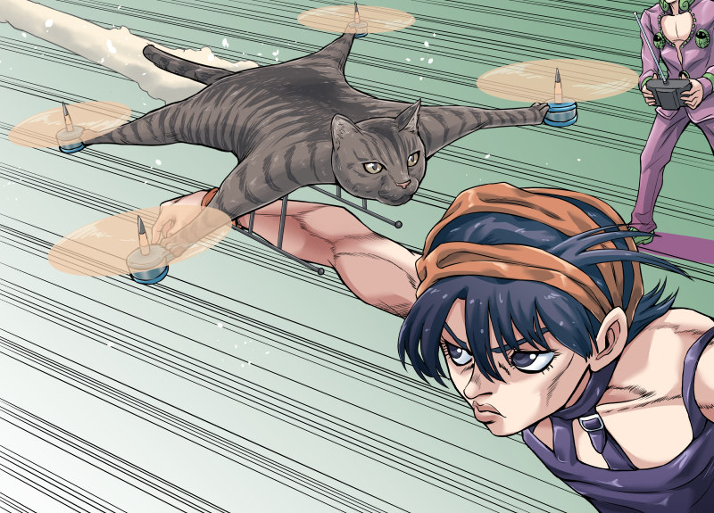 2boys, black_eyes, black_hair, cat, controller, gachon_jirou, giorno_giovanna, headband