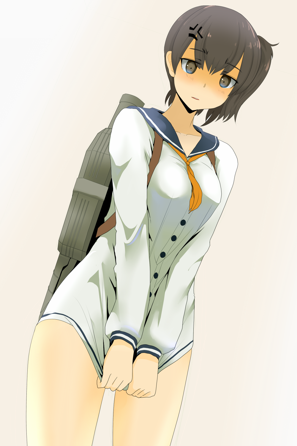1girl, angry_vein, blush, brown_eyes, brown_hair, highres, ishikkoro, kaga_(kantai_collection)