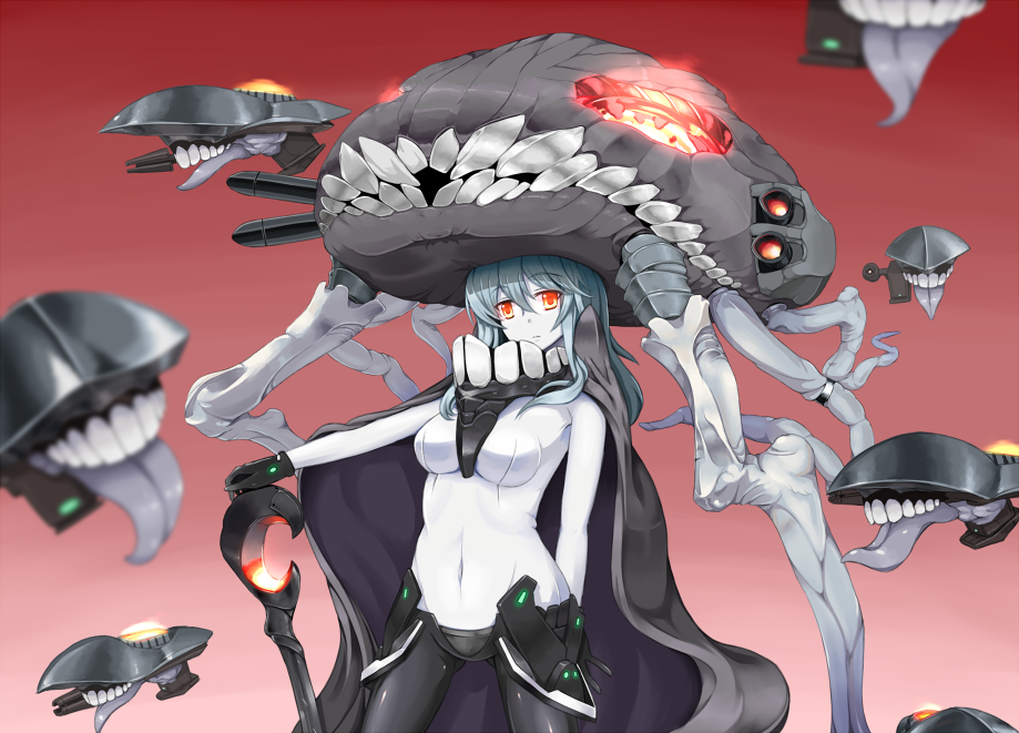 1girl, bodysuit, cape, gloves, glowing, glowing_eyes, gradient, gradient_background