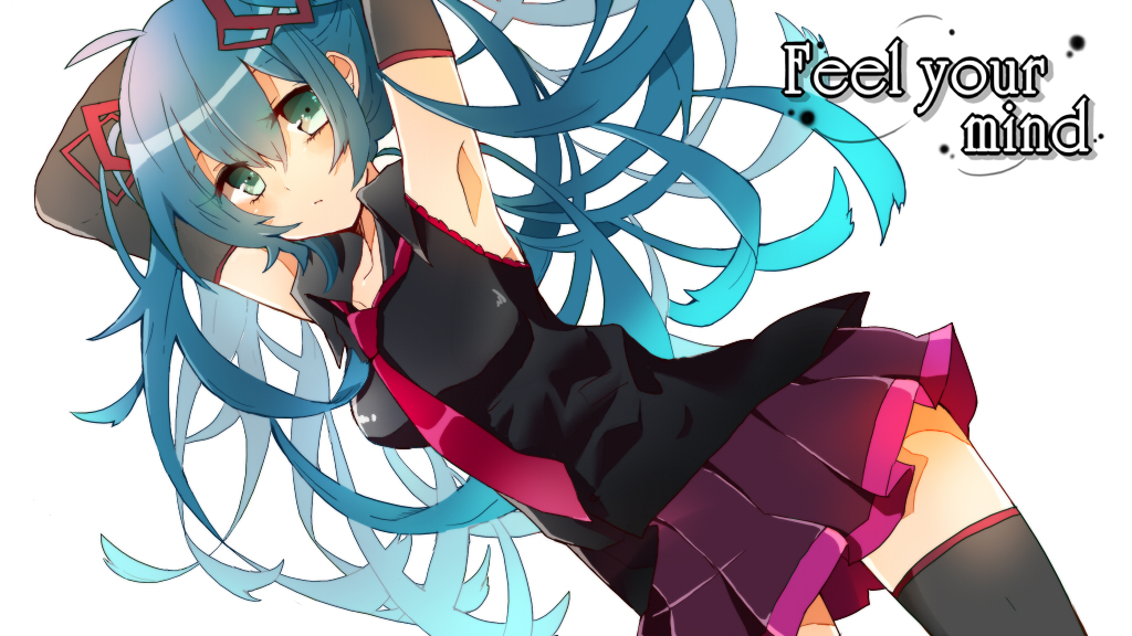 1girl, aqua_hair, armpits, arms_up, copyright_name, detached_sleeves, green_eyes, hatsune_miku