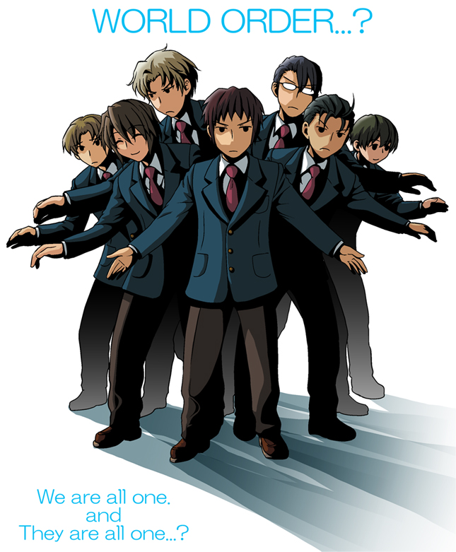 6+boys, ^_^, black_hair, blazer, blonde_hair, brown_hair, closed_eyes, computer_club_president