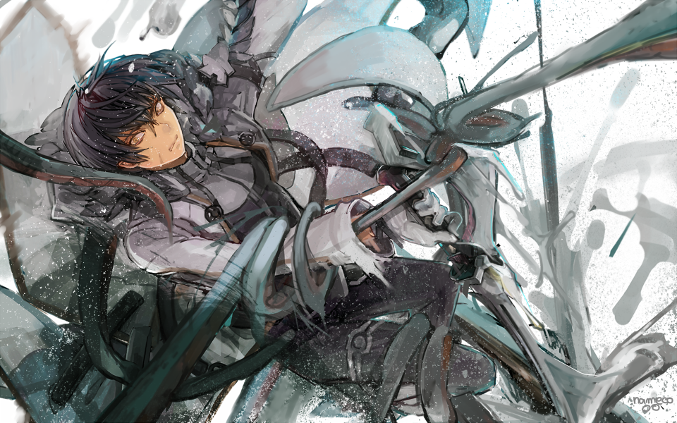1boy, black_hair, clenched_teeth, coat, elsword, gloves, male, nameco