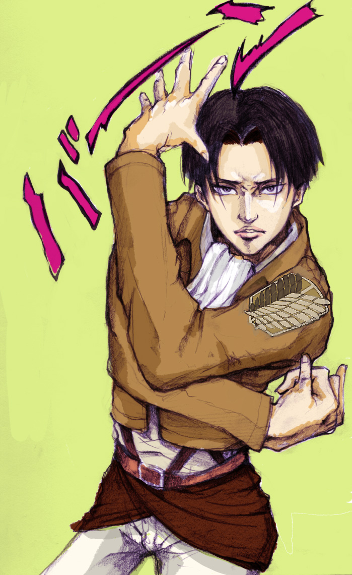 1boy, ascot, black_hair, cars_(jojo), derivative_work, jacket, levi_(shingeki_no_kyojin), parody
