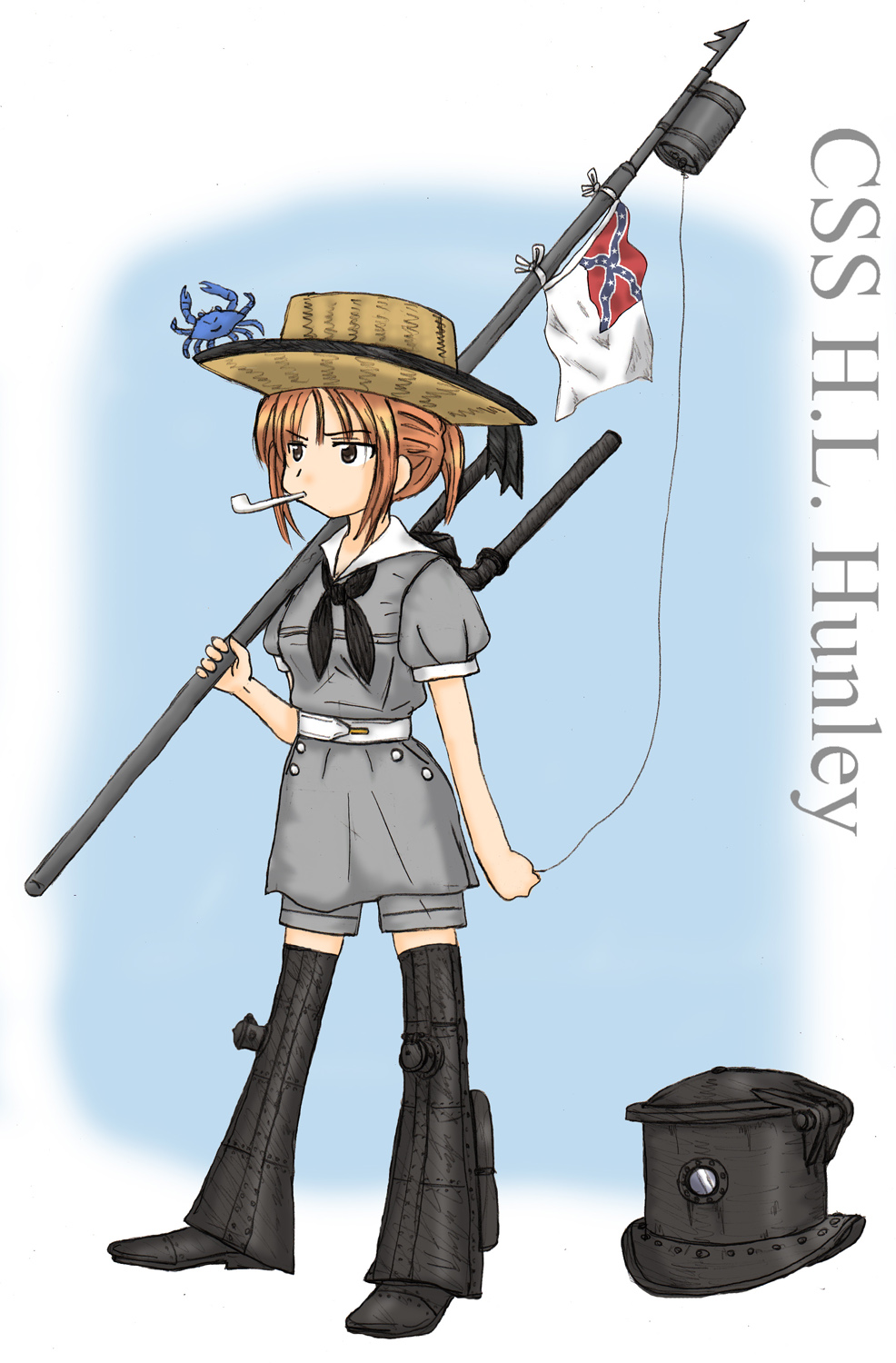 american_civil_war, confederate_flag, confederate_states_of_america, crab, ernest, hat, highres, military