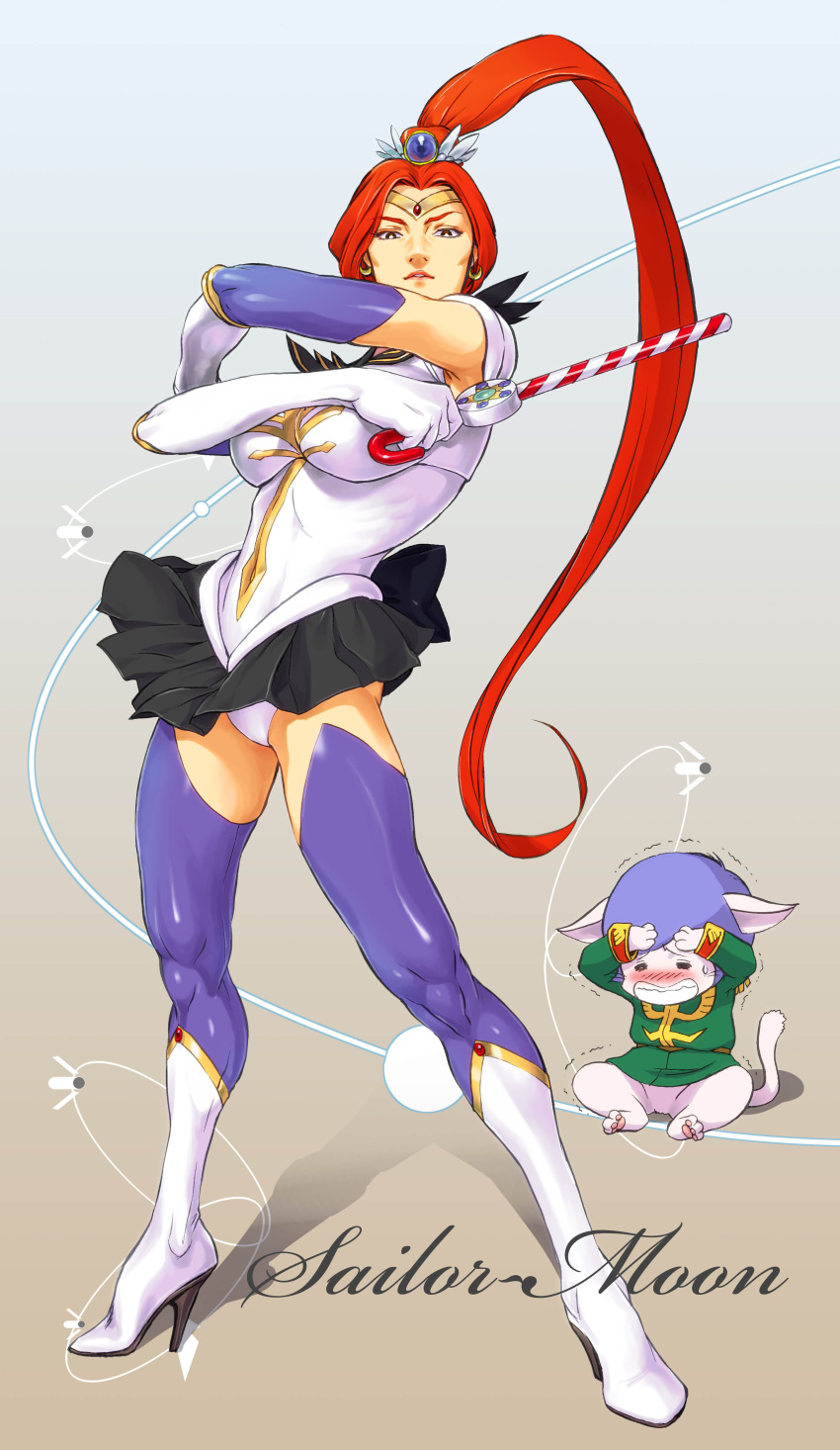 absurdres, bishoujo_senshi_sailor_moon, boots, brown_eyes, candy_cane, cat, earrings, elbow_gloves