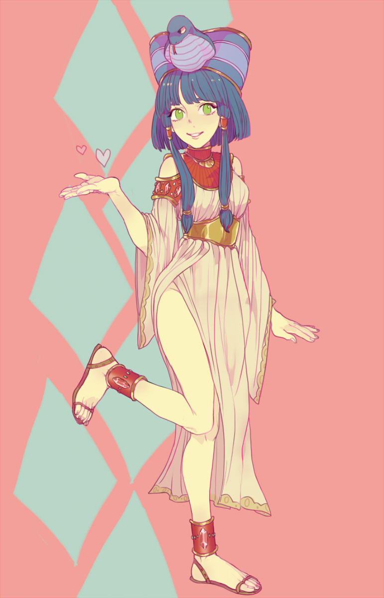 1girl, anklet, blue_hair, cleopatra_fortune, egyptian, erotatsu, green_eyes, hair_tubes