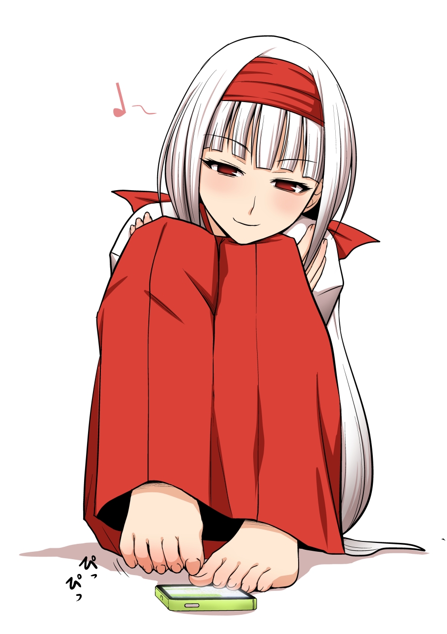 1girl, ajimu_najimi, barefoot, diisuke, feet, hakama, highres, japanese_clothes