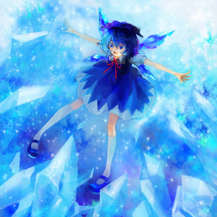 blue_eyes, blue_hair, bow, cirno, hair_bow, mary_janes, otsukaresanpo, shoes