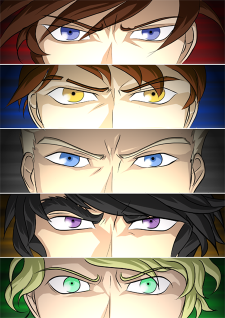 5boys, artist_request, black_hair, blonde_hair, blue_eyes, brown_hair, cole_hence, column_lineup