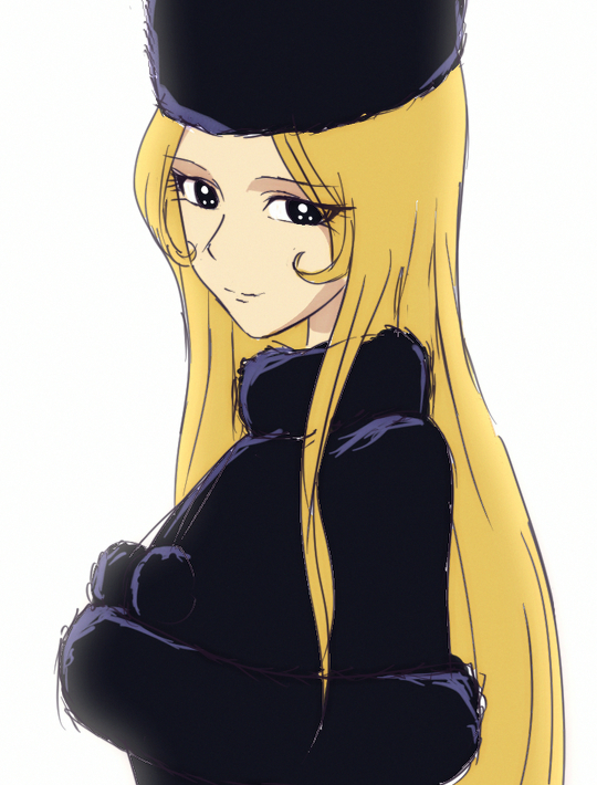 1girl, blonde_hair, brown_eyes, fur_coat, fur_hat, ginga_tetsudou_999, hat, long_hair