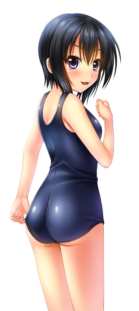 1girl, :3, ass, black_eyes, black_hair, from_behind, noshimasa, original