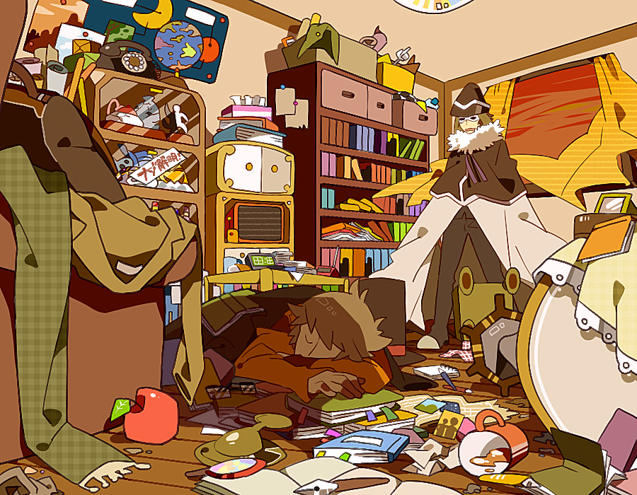 book, bookshelf, clothes, hat, hershel_layton, jean_descole, mask, morinaga777