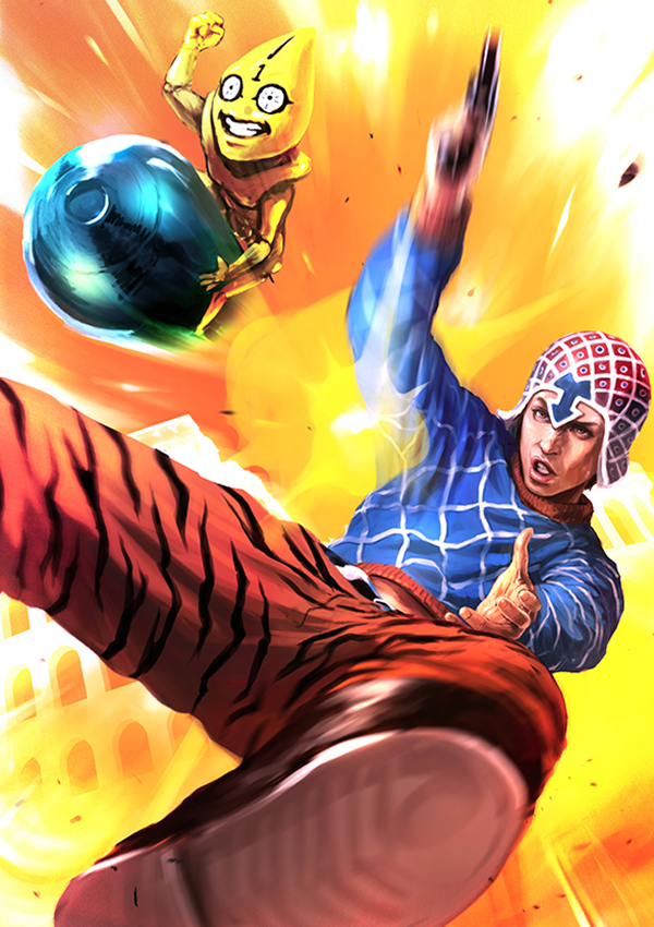 1boy, black_eyes, bullet, guido_mista, gun, hat, jojo_no_kimyou_na_bouken, midriff