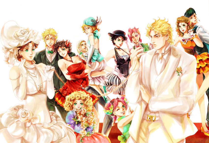 breasts, caesar_anthonio_zeppeli, cleavage, dio_brando, dress, formal, genderswap, giorno_giovanna
