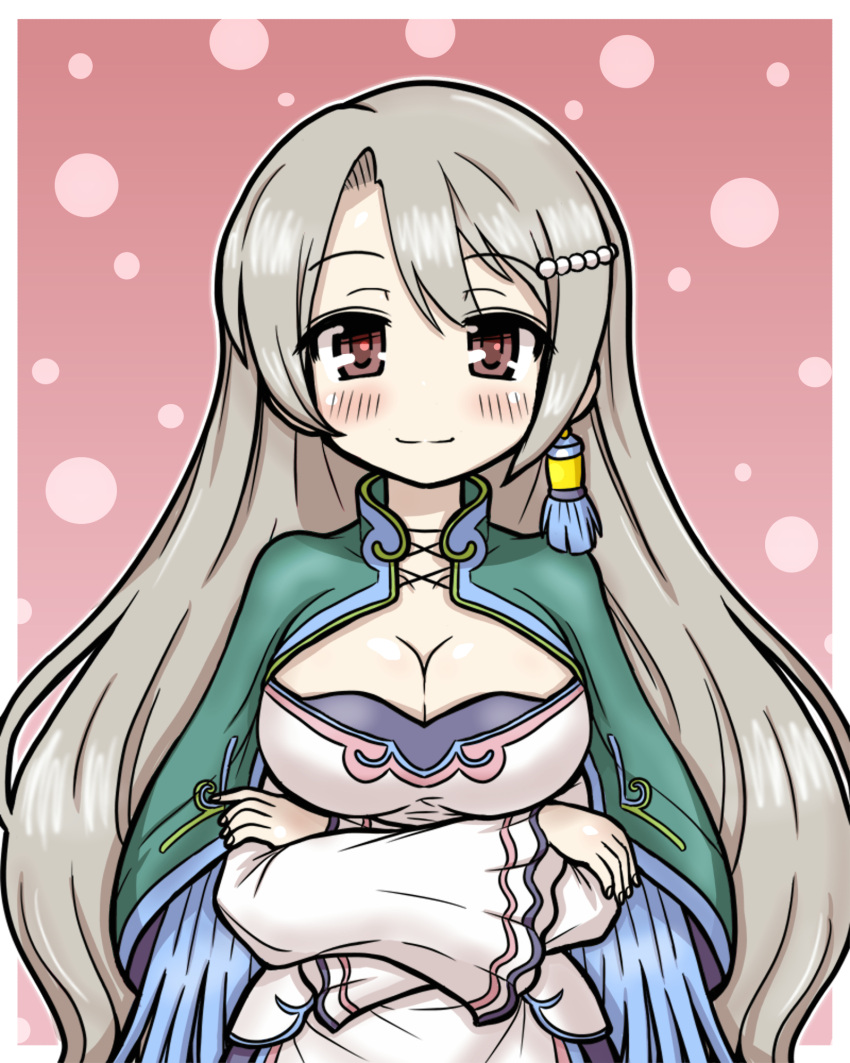 1girl, blush, breasts, cleavage, crossed_arms, eruru_(erl), highres, ling_hua