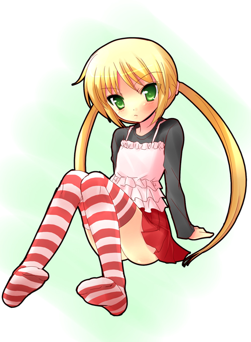 blush, hayate_the_combat_butler, loli, long_hair, nagi_sanzenin, sanzen'in_nagi, sanzenin_nagi, skirt, striped, striped_legwear, striped_thigh_highs, thigh_highs, thighhighs, twintails, yukizuki_chikuba