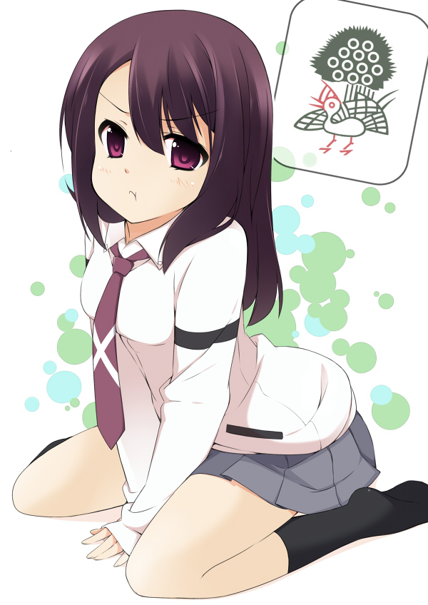1girl, :t, black_legwear, blouse, blush, board_game, brown_hair, dress_shirt