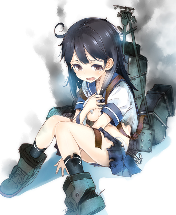 1girl, ahoge, black_hair, black_legwear, blush, breasts, brown_eyes, ccc