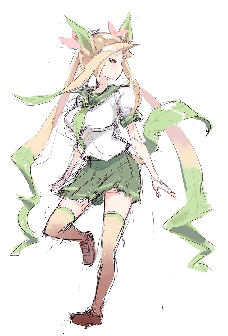 1girl, animal_ears, blonde_hair, blush, breasts, gebyy-terar, gradient_hair, green_hair