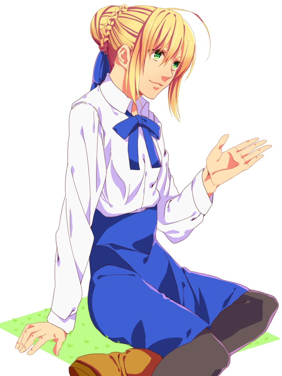 1girl, ahoge, almightyx124, blonde_hair, boots, dress, fate/stay_night, fate_(series)