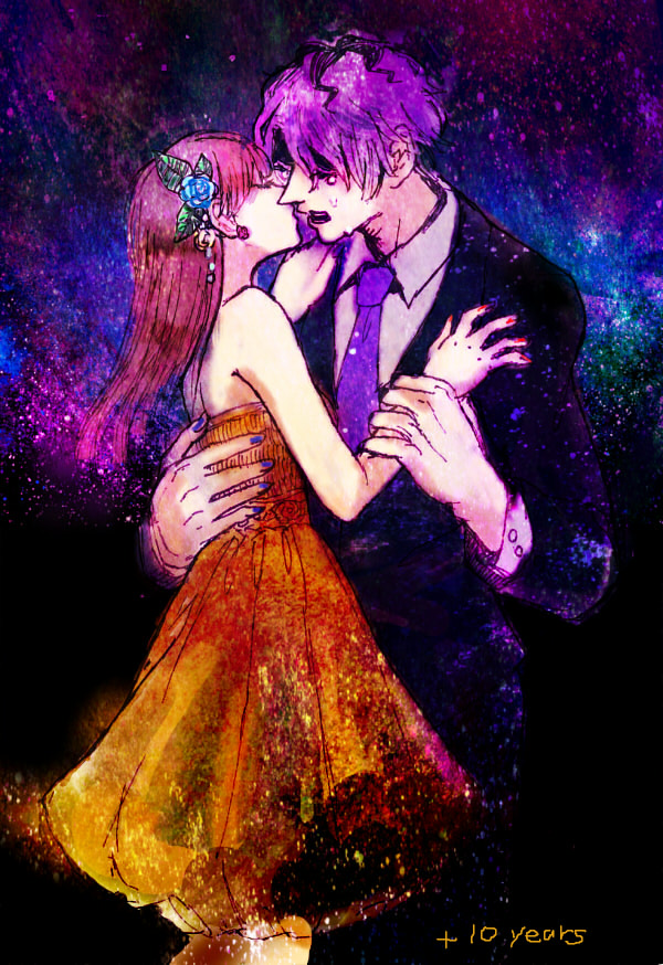 dora_(risunofuko12), dress, flower, formal, garry_(ib), hair_flower, hair_ornament, ib