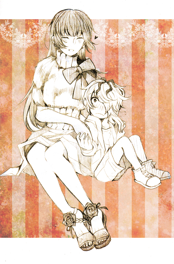 1boy, 1girl, ^_^, age_switch, aged_down, aged_up, blush, bow