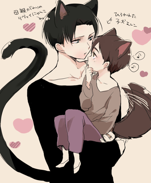 2boys, animal_ears, black_hair, brown_hair, cat_ears, cat_tail, child, dog_ears