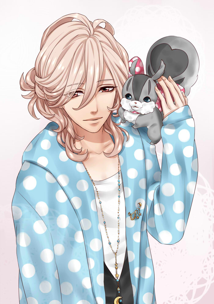 1boy, asahina_louis, blonde_hair, brothers_conflict, hair_over_one_eye, hoodie, jewelry, juli_(brothers_conflict)