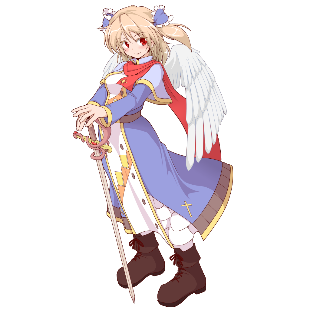 1girl, angel_wings, blush, brown_hair, colored_eyelashes, dress, kanenoya, michel_sant'angelo