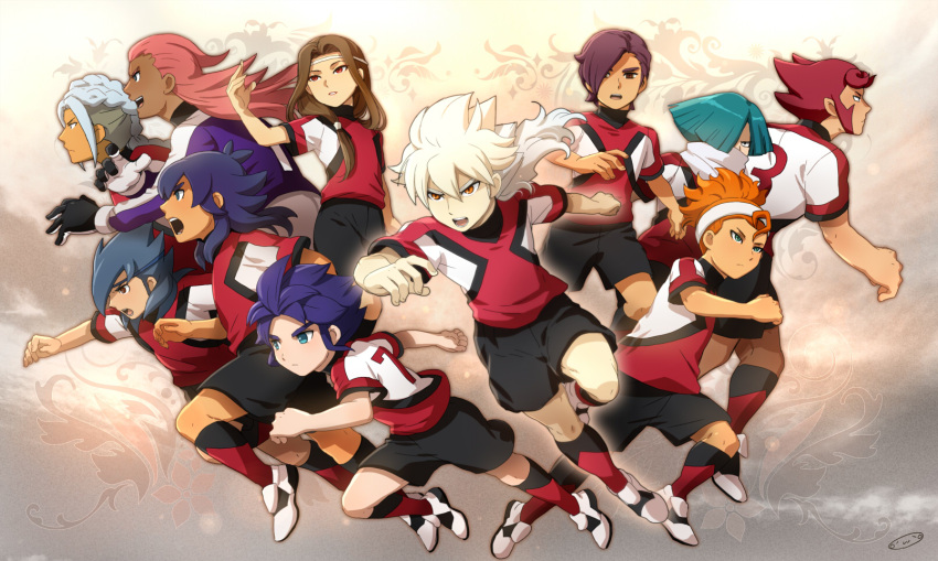 blue_eyes, brown_hair, everyone, gloves, goalkeeper, gomaki_tetsurou, hakuryuu_(inazuma_eleven), highres