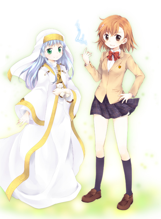 2girls, blazer, blue_hair, brown_eyes, brown_hair, cat, electricity, green_eyes
